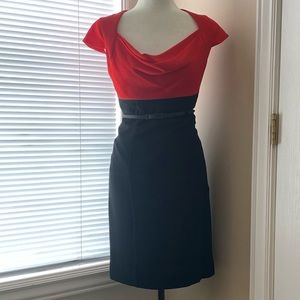 Black Halo Jackie O Red/Black Midi Dress